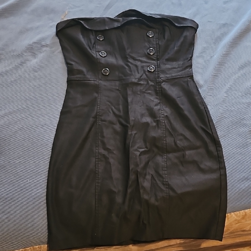 Have Black Strapless Buttoned Dress